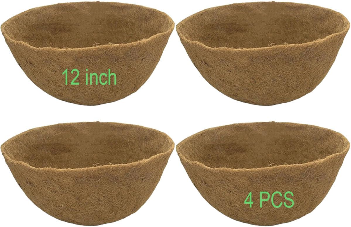 Coco Liners for Planters 12 Inch 4PCS Pre-Formed Round Coco Fiber Replacement Liner for Hanging Basket