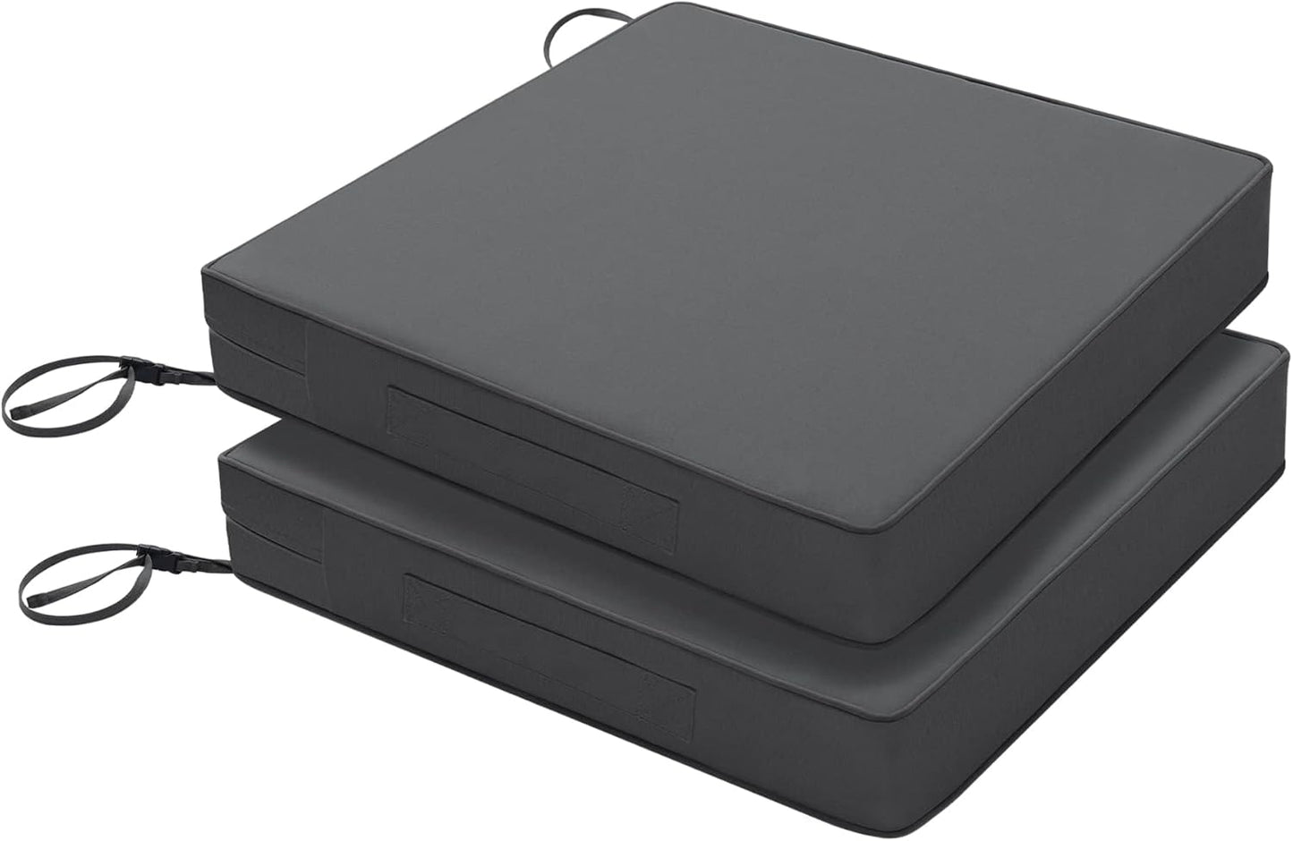 Favoyard Patio Chair Cushions 18 x 18 x 3 Inch Waterproof Outdoor Seat Cushions for Patio Furniture 3-Year Color Fastness Garden Sofa Couch Pads with Handle & Adjustable Straps Set of 2, Dark Grey