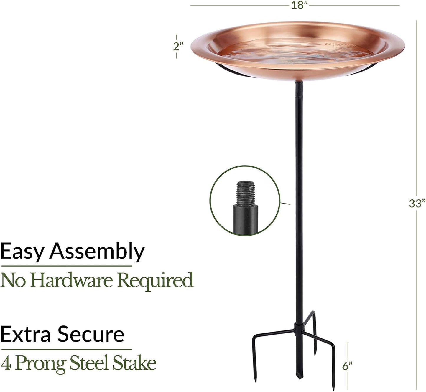 Good Directions Matte Copper Bird Bath on Garden Pole 18"