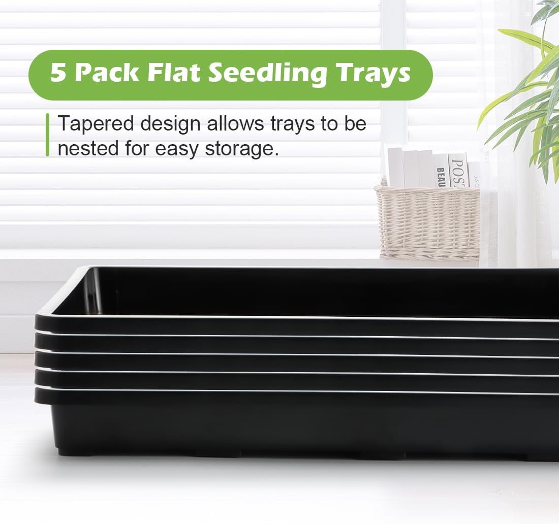 2.8 inch (7CM) Square Nursery Pots 120pcs with 5 Pack Seed Starter Trays, Durable Plastic Flat Seedling Tray (17"x11"x2") for Carrying and Holding Plant Nursery Pot (Black)