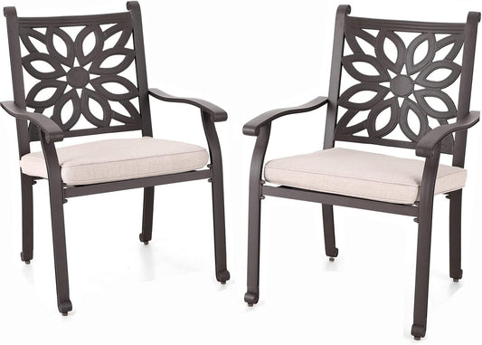 Sophia & William 2 Pieces Cast Aluminium Patio Dining Chairs Bronze with Cushions, Oversize Powder-Coating Outdoor Armchairs for Porch Yard Deck Balcony, Load Capacity Up to 350 lbs