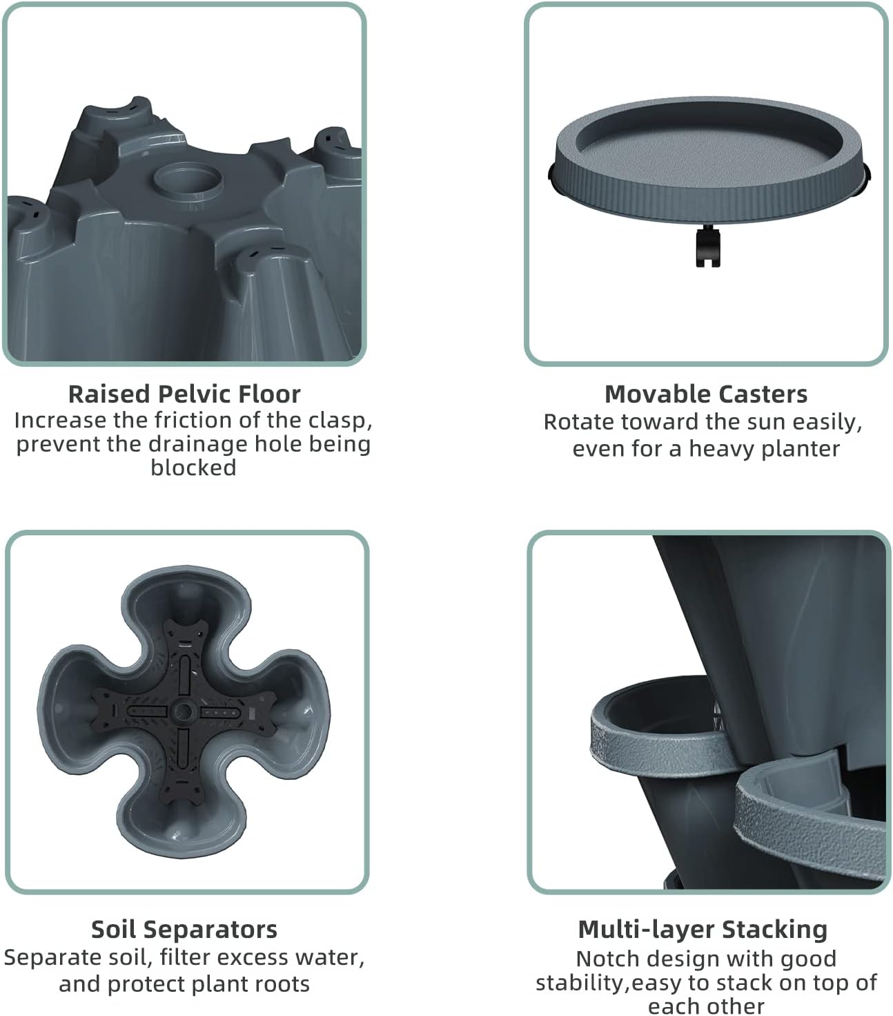 Strawberry Vertical Planters Tower Garden 2 Pack, 6 Tiered Stacking Herb Planter with Support Pole Indoor and Outdoor - Hunter Green