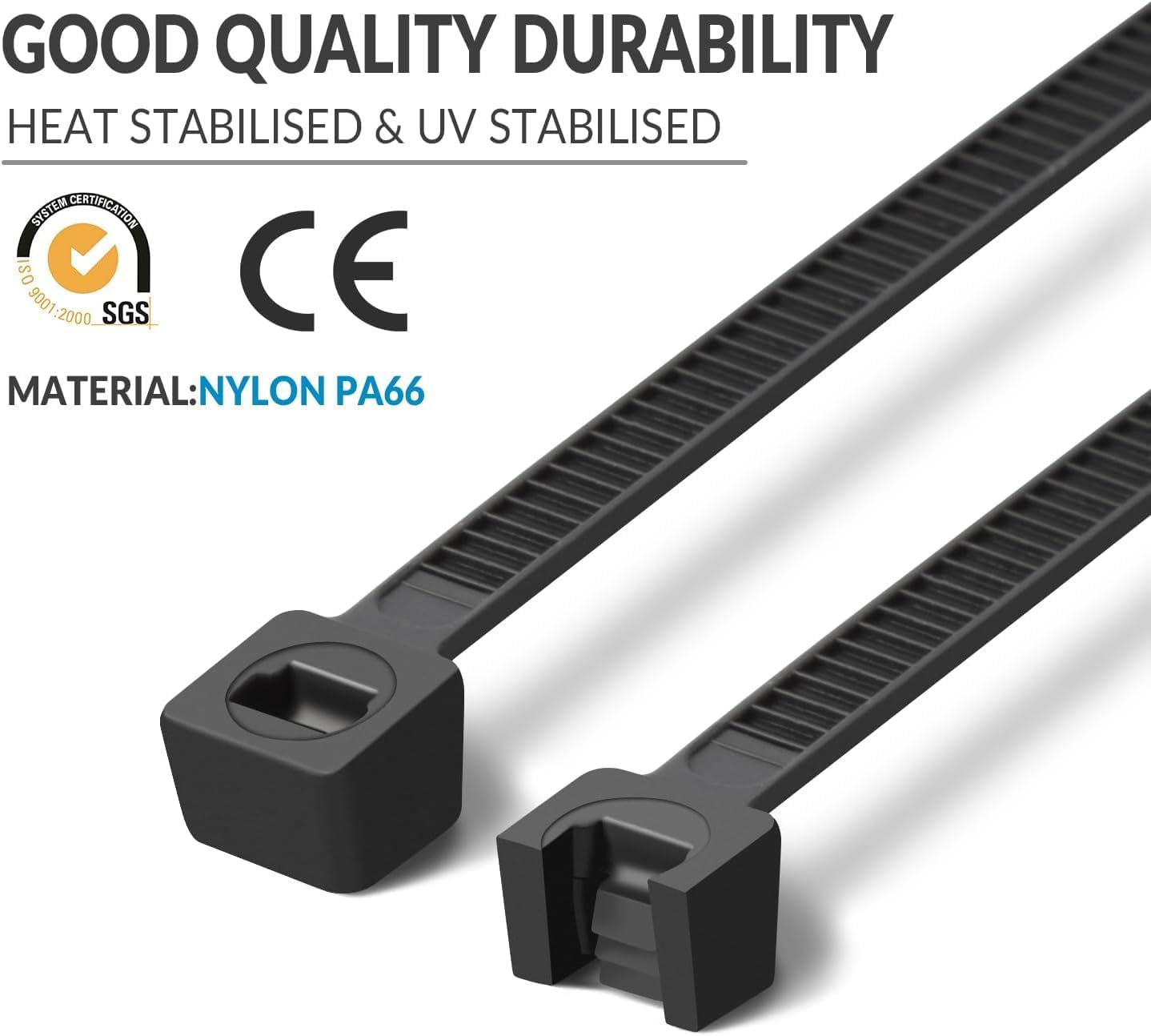 XINGO 5000 PCS Black Zip Ties 8 Inch, 60 LBS Tensile Strength, Self-Locking Nylon Plastic Nylon PA66 Wire Ties for Indoor and Outdoor Use