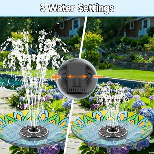 Yzert Solar Fountain, 3-Level Adjustable Water Height, 3.5W Glass Powerful Outdoor Fountain Pump with Rotating Rods & 7 Nozzles for Bird Bath, Garden, Pond, Patio, Flower Pot (2026 Model)