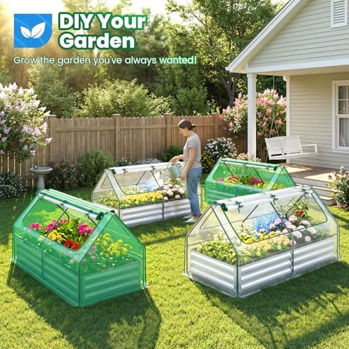Quictent Raised Garden Bed with Cover Galvanized Planter Box 6x3x1ft