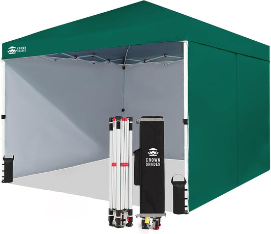 CROWN SHADES 10X10 Comercial Instant Canopy Pop Up Tent with Center Lock (10x10 with 4 Sidewalls, Forest Green)