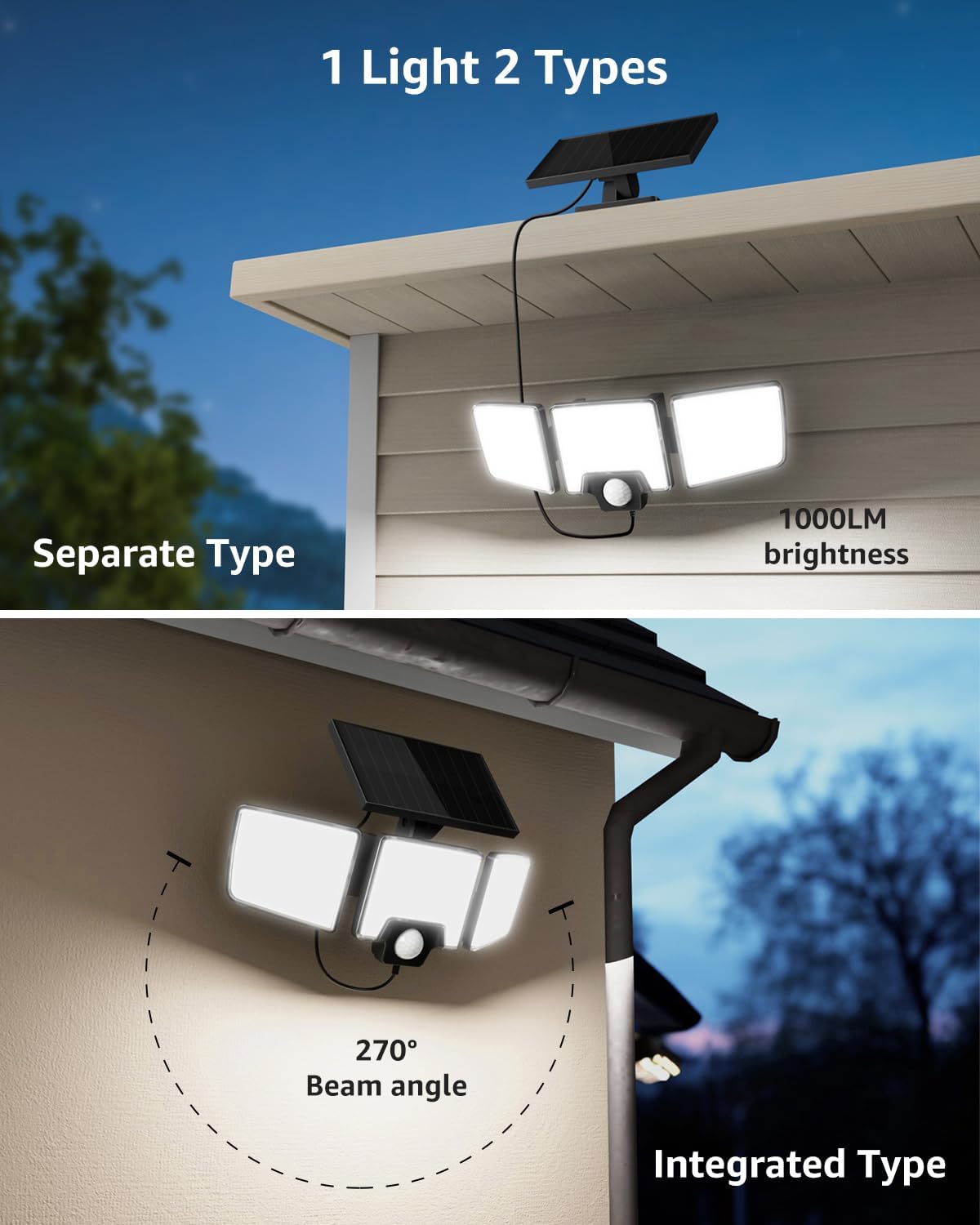 Lepro Solar Security Lights - Outdoor Motion Sensor, 2 in 1 Remote Control, IP65 Waterproof, 2 Light Modes, 3 Heads Solar Floodlight for Garden, Yard, Garage