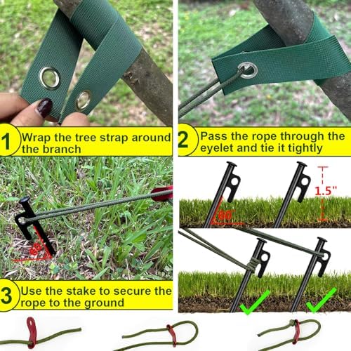 Tree Stakes and Supports, Heavy Duty Tree Stakes Kit Include 6Pcs Tree Straps for Staking, 6Pcs 12" Steel Spikes and 78Ft Rope, Tree Supports for Young Tree Anti Strong Wind, Bad Weather