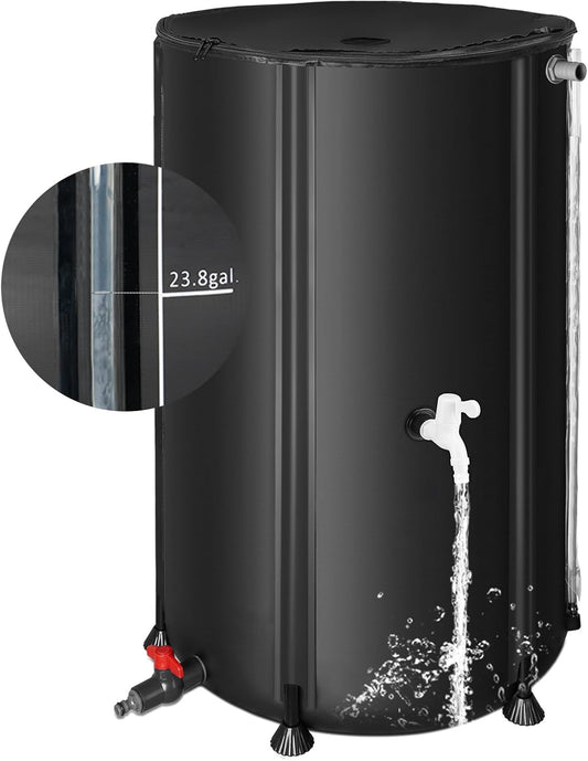 Rain Barrels to Collect Rainwater from Gutter - Rain Collection Barrel Water Barrel Rainwater Collection System Collapsible Rain Barrel Include Filter Two Spigots and Overflow Kit (100 Gallon, Black)