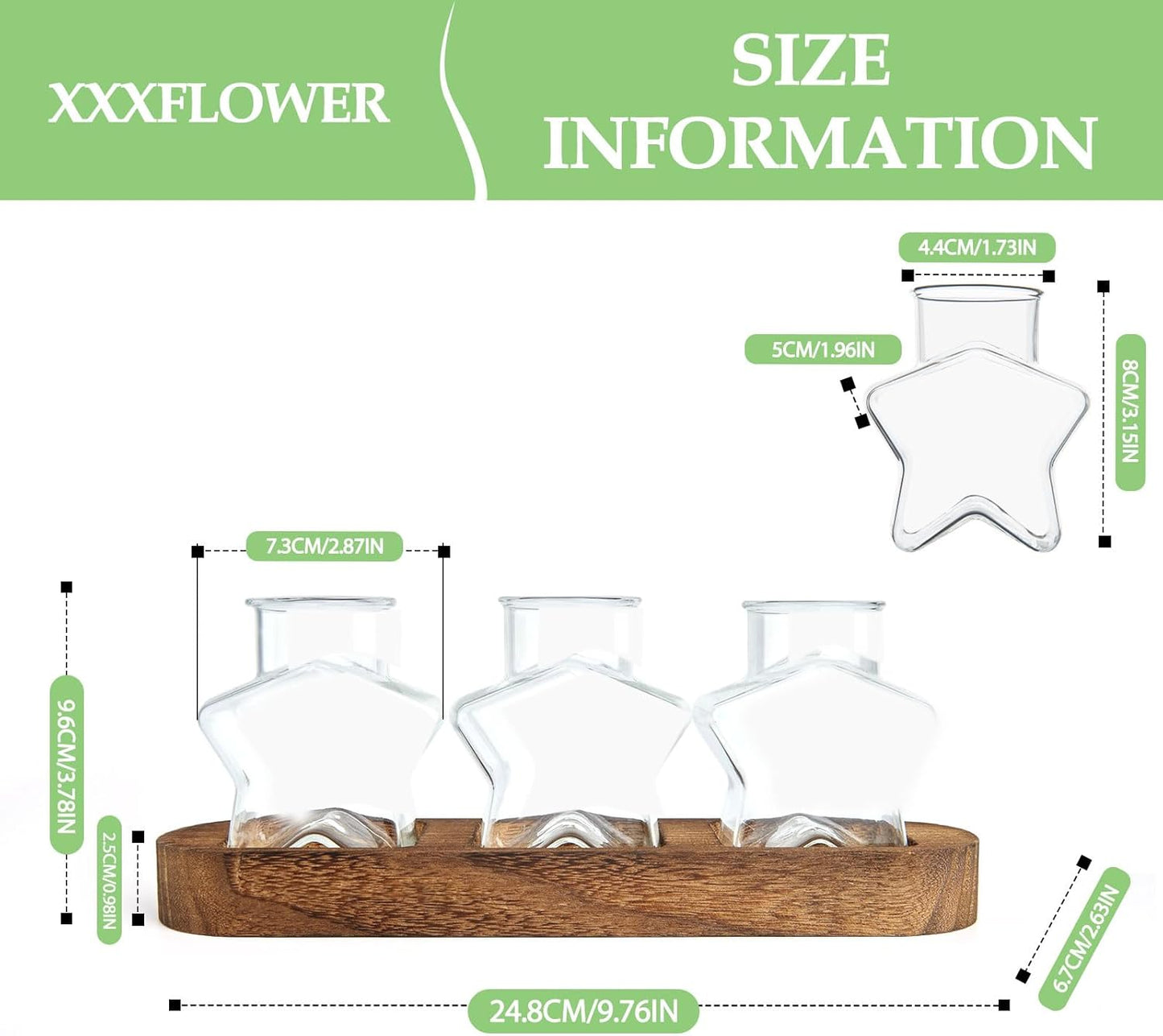 XXXFLOWER Plant Propagation Station with Wooden Stand，Air Plant Terrarium Starter Kits Star Vases for Flowers Plant Cutting Rooting Pots Indoor Hydroponic Glass Planter for Plant Lovers,3 Jars