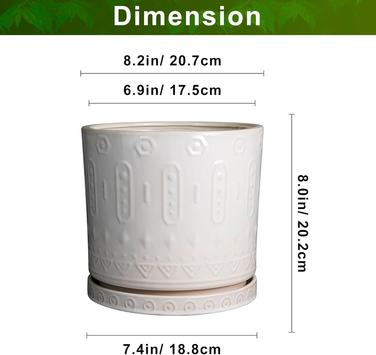 Ceramic Planter for Indoor Plants - 8 Inch Plant Pot Outdoor Flower Pot with Drainage Holes and Saucer Modern Round Planter Succulent Pot for Home Garden Decor White