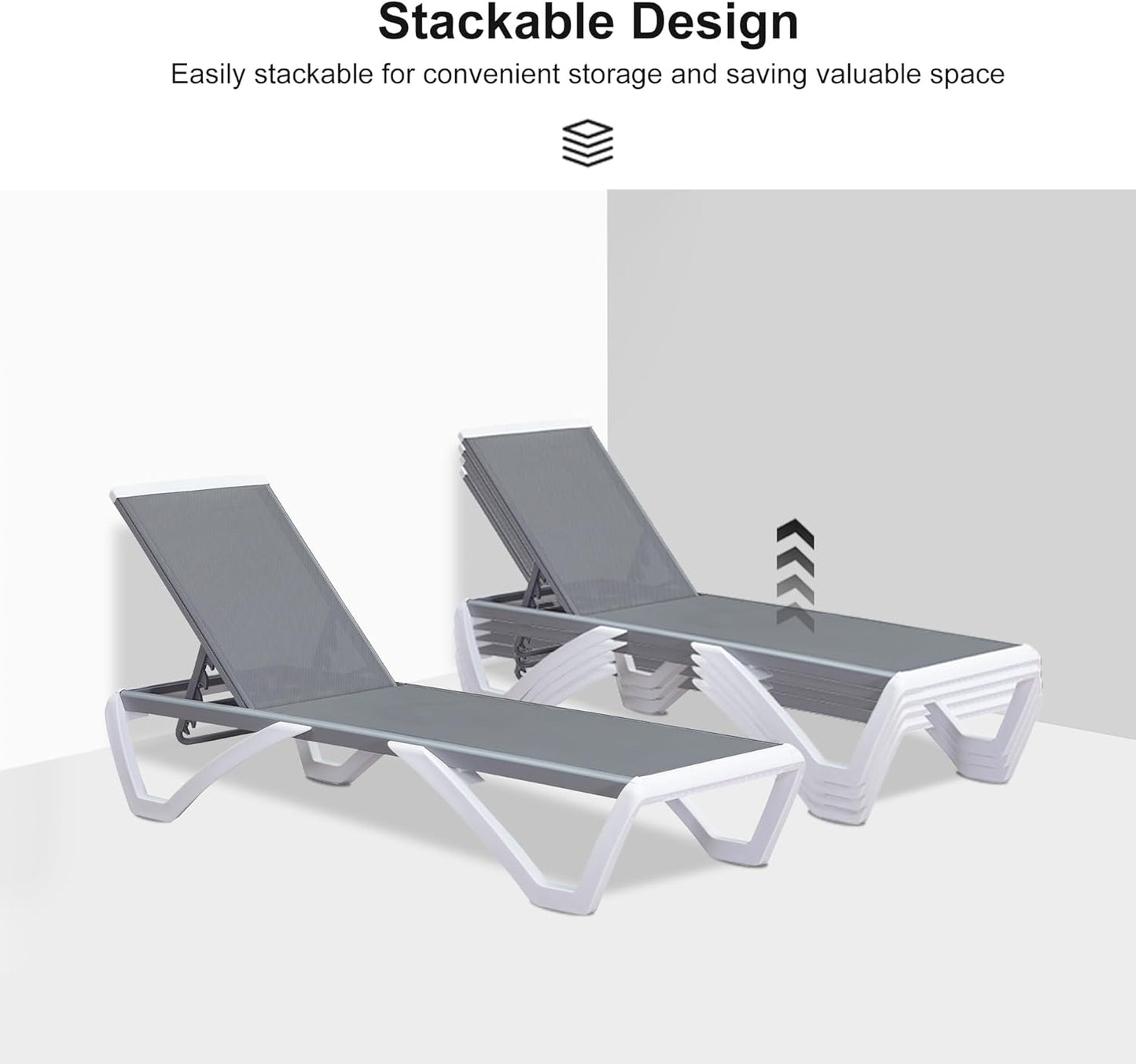 PURPLE LEAF Patio Chaise Lounge Chair Outside Aluminum Plastic Stackable Tanning Chairs for Pool Sunbathing Beach Deck Outdoor Lounger, Light Grey