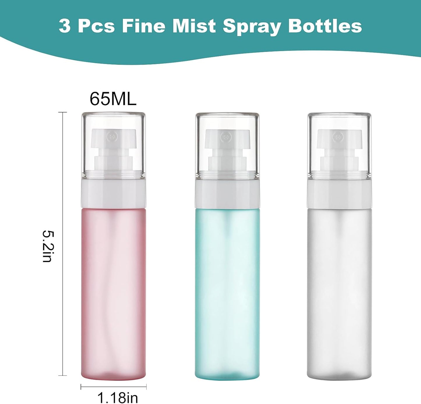 Travel Spray Bottles TSA Approved 3 Pack (2.2oz/65ml), Leak Proof Fine Mist Refillable Empty Plastic Spray Bottles for Perfume, Essential Oils, Toners, Hair & Face Mist (65 ml)