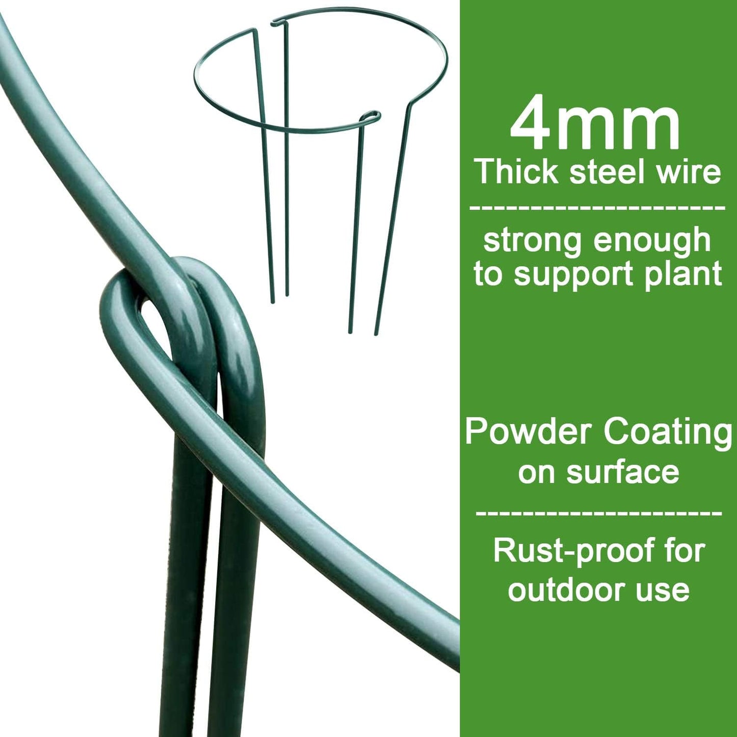 HiGift 16 Pack 24 Inch Plant Support Stakes, 10" Wide x 24" High Half Round Metal Garden Plant Stake Peony Support Cage, Green Plant Support Ring Border for Tomato,Hydrangea,Flower Indoor Outdoor