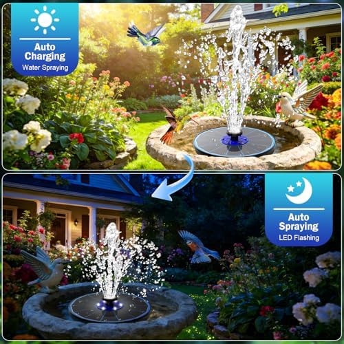 SZMP 3.5W Upgraded Glass Panel Solar Fountain with Auto White LED Night Show, Anti-Drift & Run-Dry Protection, 7 Nozzles Floating Bird Bath Fountain for Garden, Pond, Outdoor (Blue)