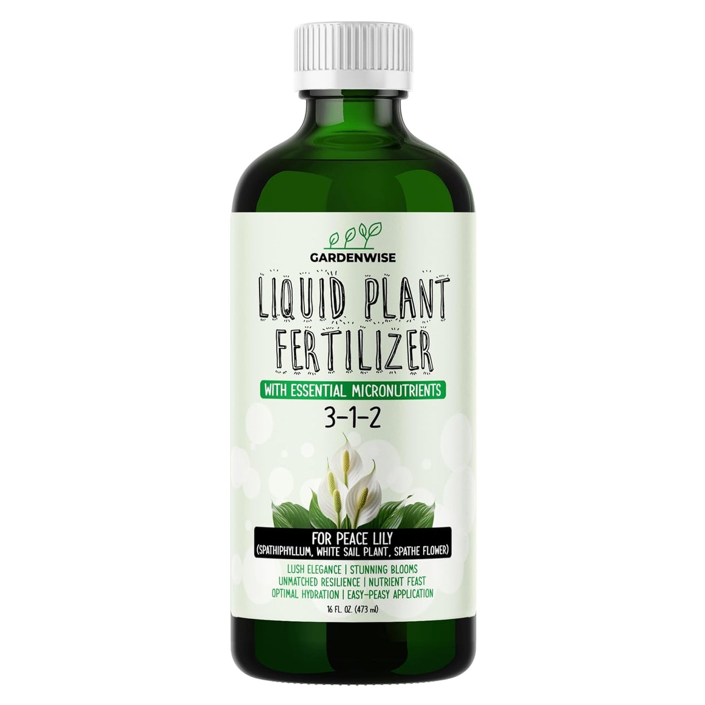 Peace Lily Fertilizer: 3-1-2 Liquid Fertilizer with Essential Micronutrients - The Ultimate Food for Spathiphyllum, Perfect for Indoor Plants (32 OZ)