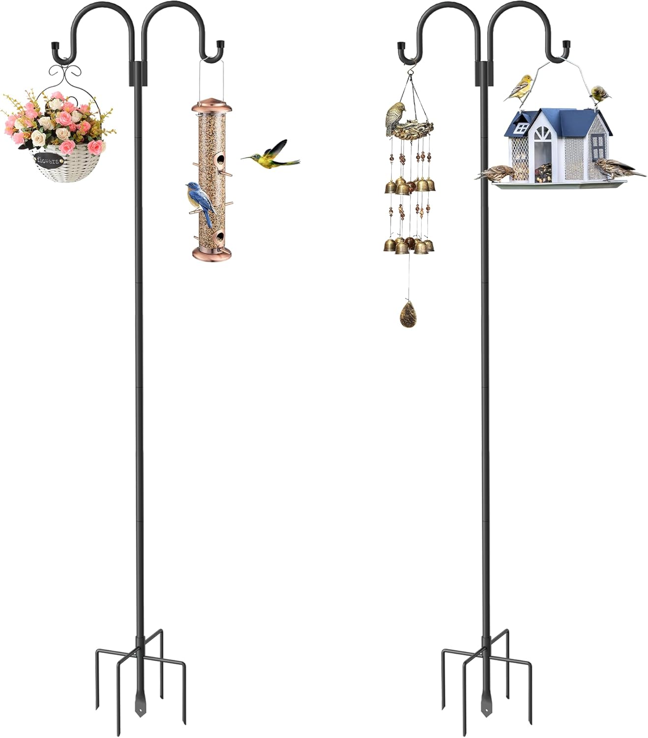 Shepherd Hooks for Outdoor, 2 Pack 95 Inch Bird Feeder Pole with 5 Prongs Base for Hanging Lantern, Hummingbird Feeder, Lightweight Plant, Shepherds Hook for Bird Feeders for Outside