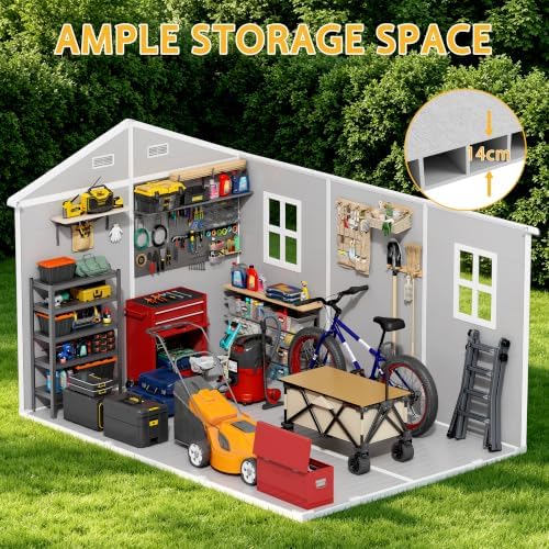 PIPLEO 8x12 FT Resin Outdoor Storage Shed with Floor, Plastic Garden Storage Shed with Lockable Door & Vent, All Weather Versatile Tool Shed for Backyard, Patio, Lawn, Cloud Gray