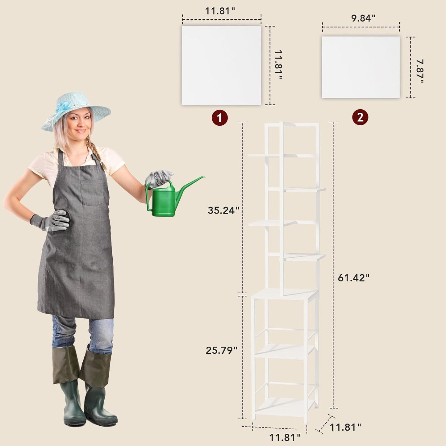 Plant Stand Indoor with Grow Light, 7-Tiered Tall Plant Stand Indoor, Metal Plant Shelf with Bookshelf Bookcase and Adjustable Light, Ideal for Living Room, Reading room, Garden, Patio (white)