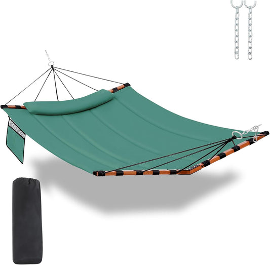 TegerDeger 12FT 2 Person Hammock Large Hammock 450LB Capacity with V Shaped Hardwood Spreader Bar & Nylon Rope for Outside, Patio, Garden, Backyard, Beach, Poolside - Lake Blue