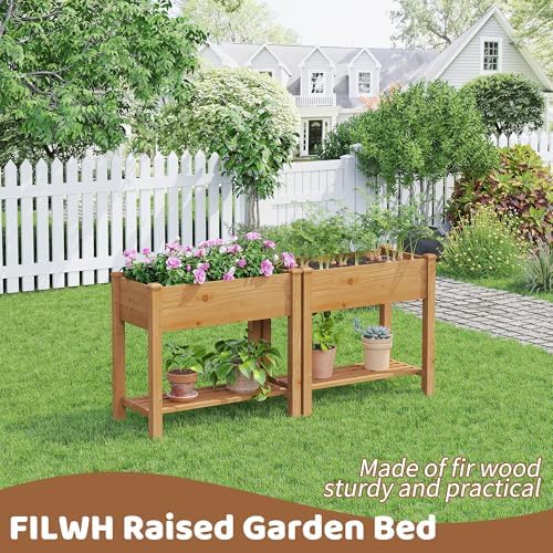 Raised Garden Bed with Legs Elevated Wooden Planter Box Stand Large Planter Stand Box for Fruits Vegetables Flowers with Divider with Bag - 34x18x30.5IN（Brown）