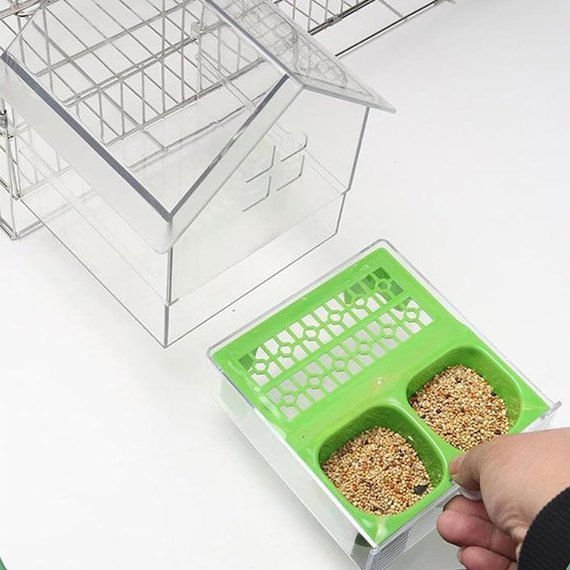 2026 New Pull-Out External Parrot Feeder, Bird Bath for Cage, 7*6*5.5in Bird Feeder House, Transparent Parakeet Cage Accessories, Easy To Fill, Clean, Long-Lasting, for Finch and Hummingbird (MIX)