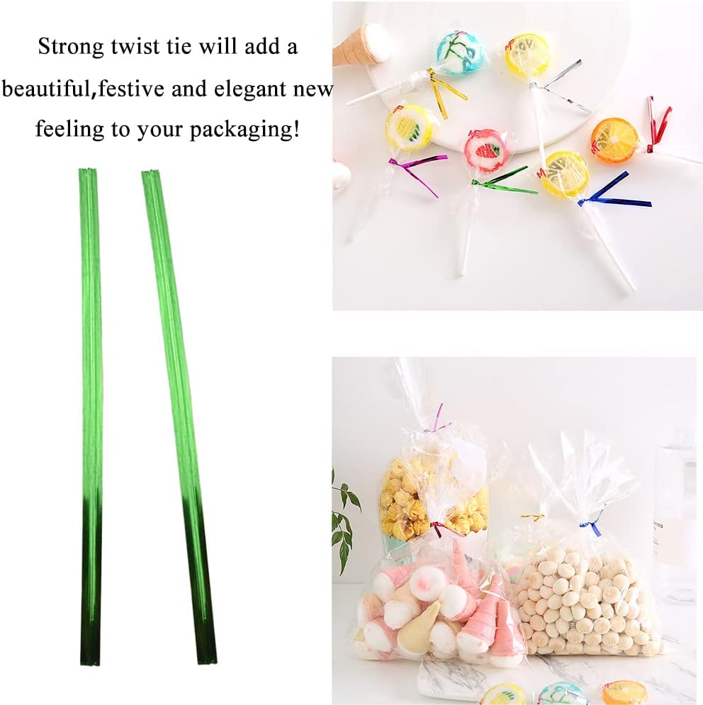 HAHIYO 300Pcs 4 inches Green Metal Twist Ties Bread Candy Coffee Bag Ties Plant Garden Twist Ties for Cellophane Treat Bags Gift Wraping Bags Plastic Bags Halloween Party Cake Present Art Crafts