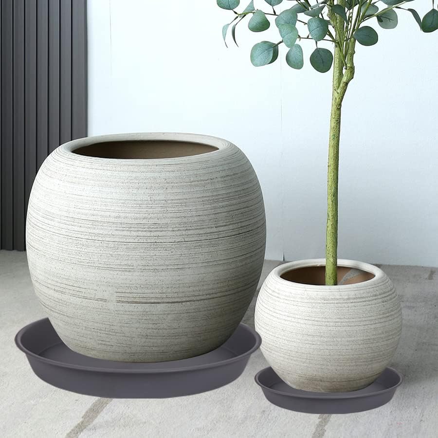 4 Pack of 18 19 inch Plant Saucer Round, Deep Plant Saucers for Pots, Heavy Duty Plastic Plant Drip Tray for Indoors Outdoor, Bird Bath Bowls, Plant Trays for Planter 17-20" (19 inch, Cement)