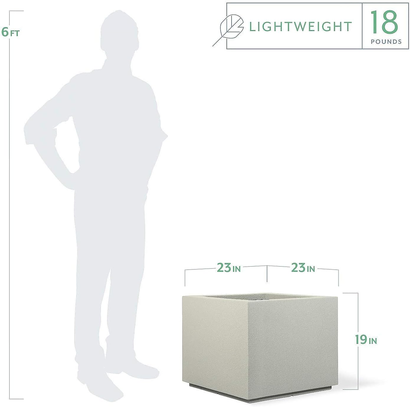 PolyStone Monterray Modern Outdoor/Indoor Square Planter, Lightweight, Heavy Duty, Weather Resistant, Polymer Finish, Commercial Grade and Residential, 23" L x 23" W x 19" H (Greige)