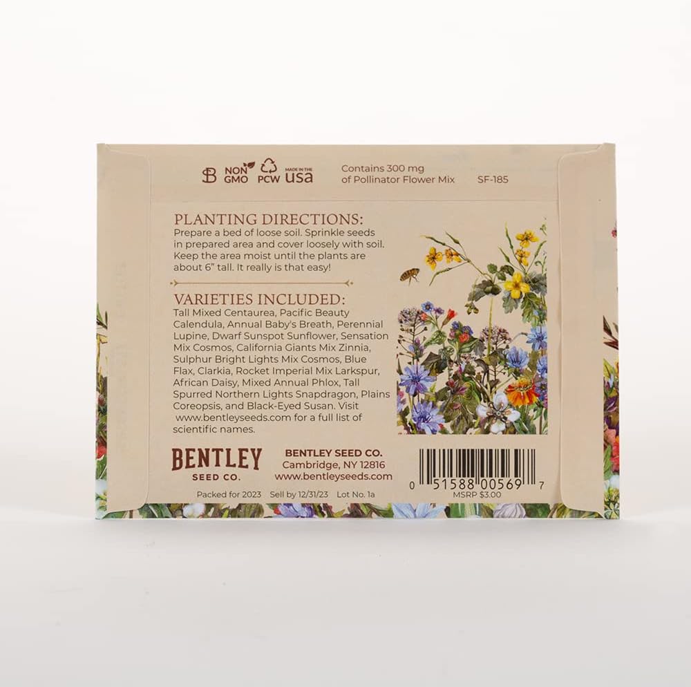 Bentley Pollination Celebration Wildflower Seed Packets, Non-GMO, Uncoated Flower Mix for Planting, Beautiful Garden Gift