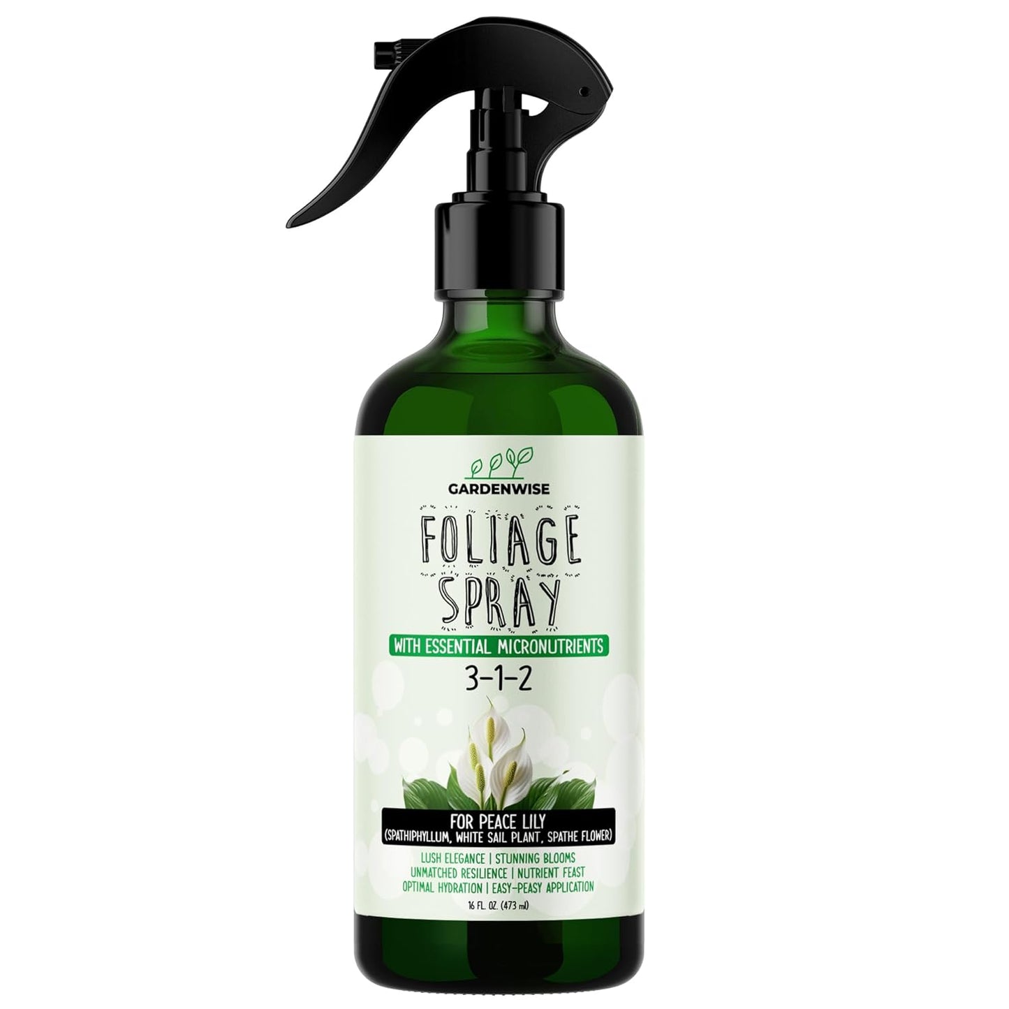 Peace Lily Foliar Spray - 3-1-2 Plant Fertilizer - Premium Spray for Indoor Plants with Essential Nutrients - Peace Lily Plant Food & Fertilizer - Ready-to-Use (16 OZ)