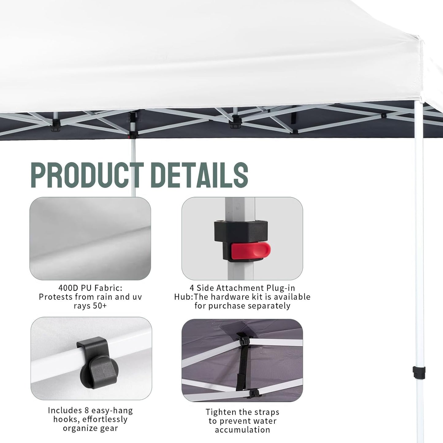 CROWN SHADES 10x20 Pop Up Canopy Tent - Commercial Canopy Tent with 400D Strength Oxford Fabric, Hexagonal Leg, 4 Upgraded Weights - Great for Trade Shows, Events, Parties & Commercial Use, White