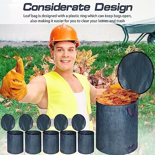Windyun 6 Pack Leaf Bags with Lid Reusable Yard Waste Bags with 4 Handles Heavy Duty Garden Bags for Leaves Collapsible Container for Lawn (Blue Gray, 72 Gallons)