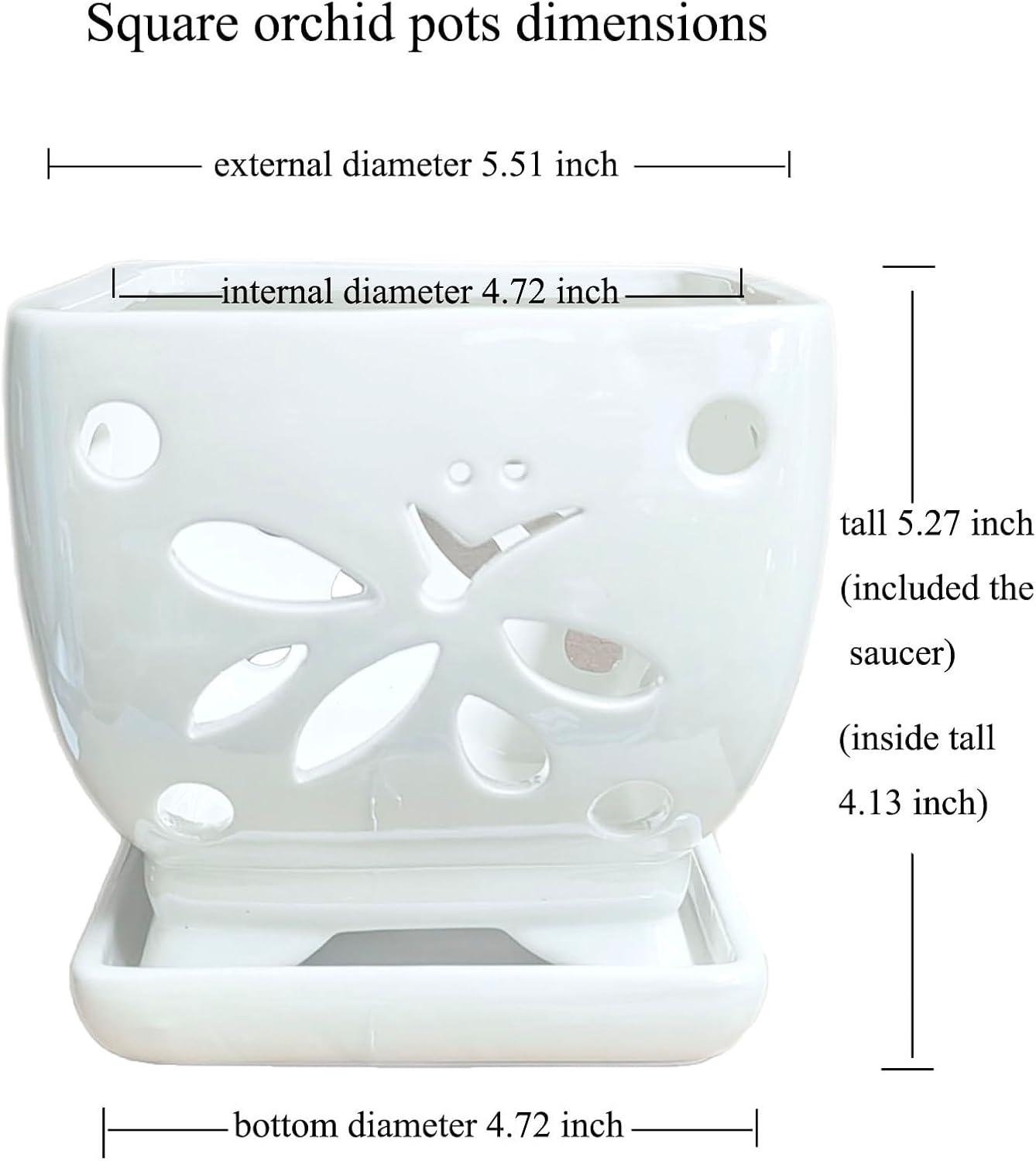 Orchid Pots with Holes Square Ceramic Orchid Planter Pots 5.5 inch (White)