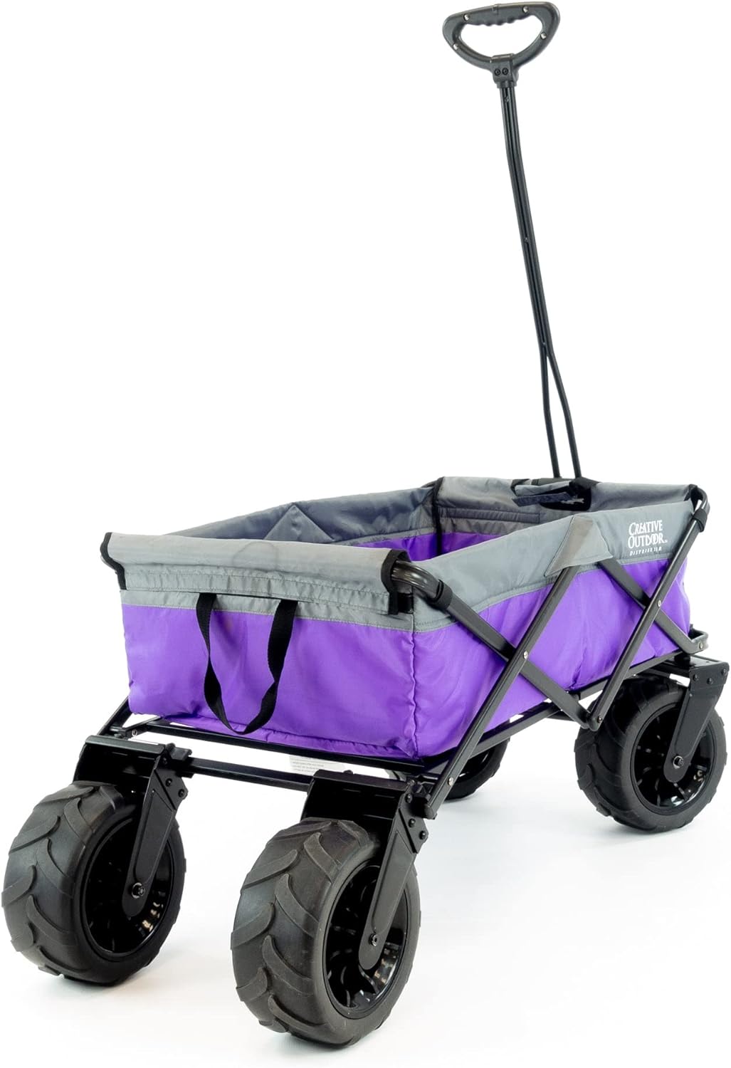Creative Outdoor Push Pull Collapsible Stroller Wagon, 200lbs Weight Capacity, Beach Hauler XXL All-Terrain Portable Folding Cart, Giant 10" Wheels, Park, Garden & Tailgate (Gray/Purple)