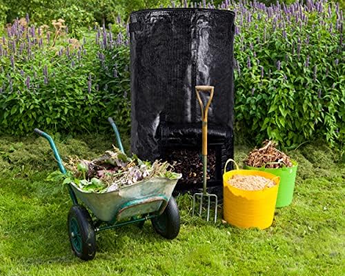 MyLifeUNIT Compost Bins Outdoor, Composting Bin for Outside Garden, Reusable Garden Yard Waste Bag, 34 Gallons (1 Pack, Black)