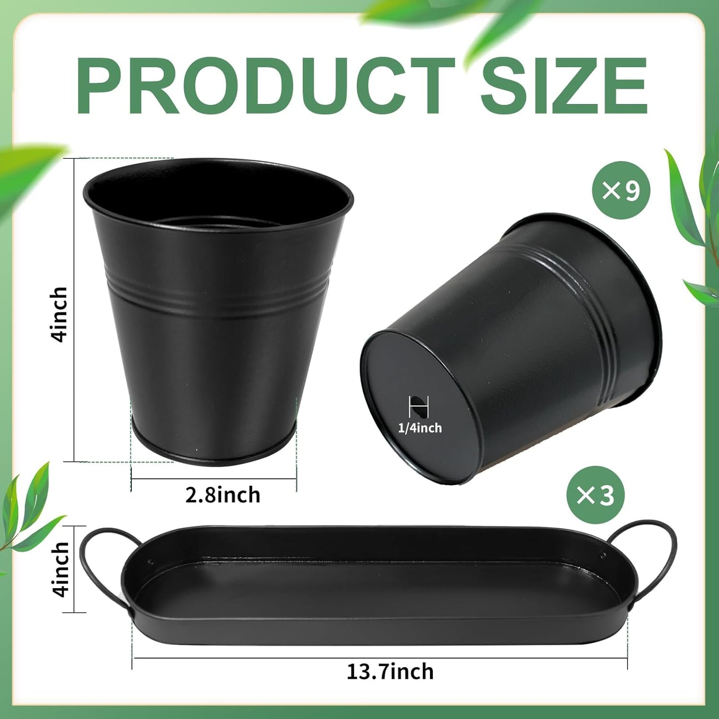 3 Sets Herb Planter Black Metal Window Planter with Tray and Drainage Farmhouse Garden Pots for Plants Flower Succulent for Indoor Outdoor Kitchen Apartment Balcony Window