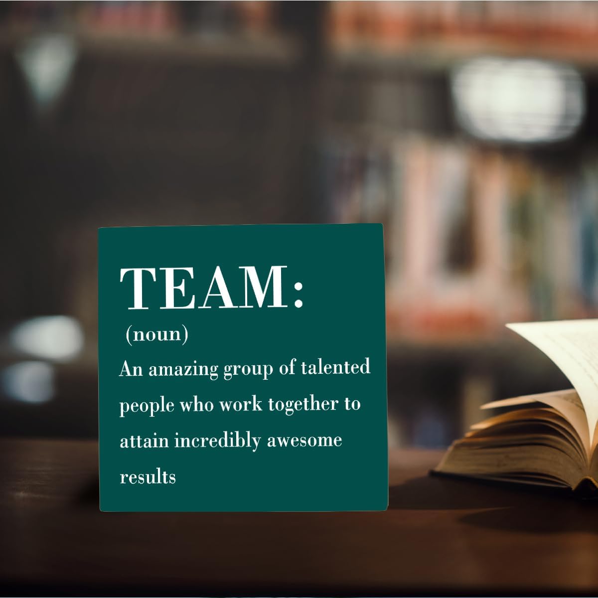 HTBIG Rustic Green Wooden Team Sign, Office Desk Decor