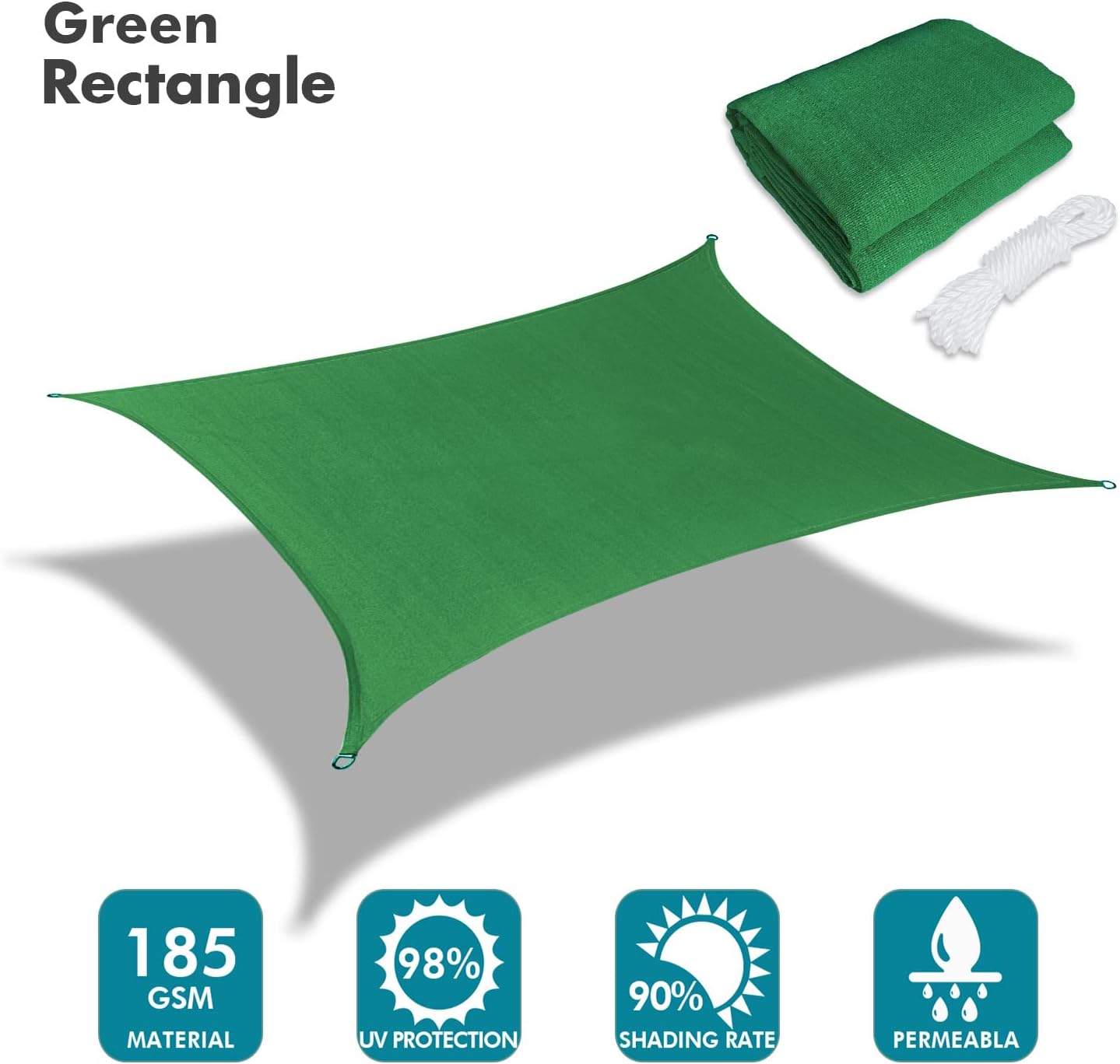 KANAGAWA 8'X9' Dark Green Custom Size Sun Shade Sail Rectangle UV Block Canopy Cover for Patio Backyard Lawn Garden Outdoor (Customized Available)
