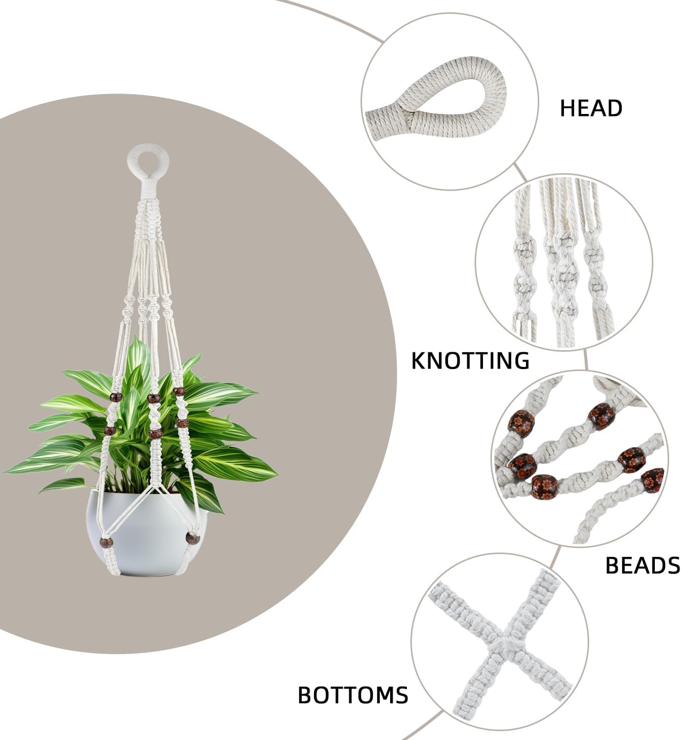 Macrame Plant Hanger for Outdoor and Indoor Hanging Plants - Plant Holders for Multi-Sized Pots, 35" Tangle-Free Cotton with Wood Beads, Window or Patio Decor (Pot Not Included)