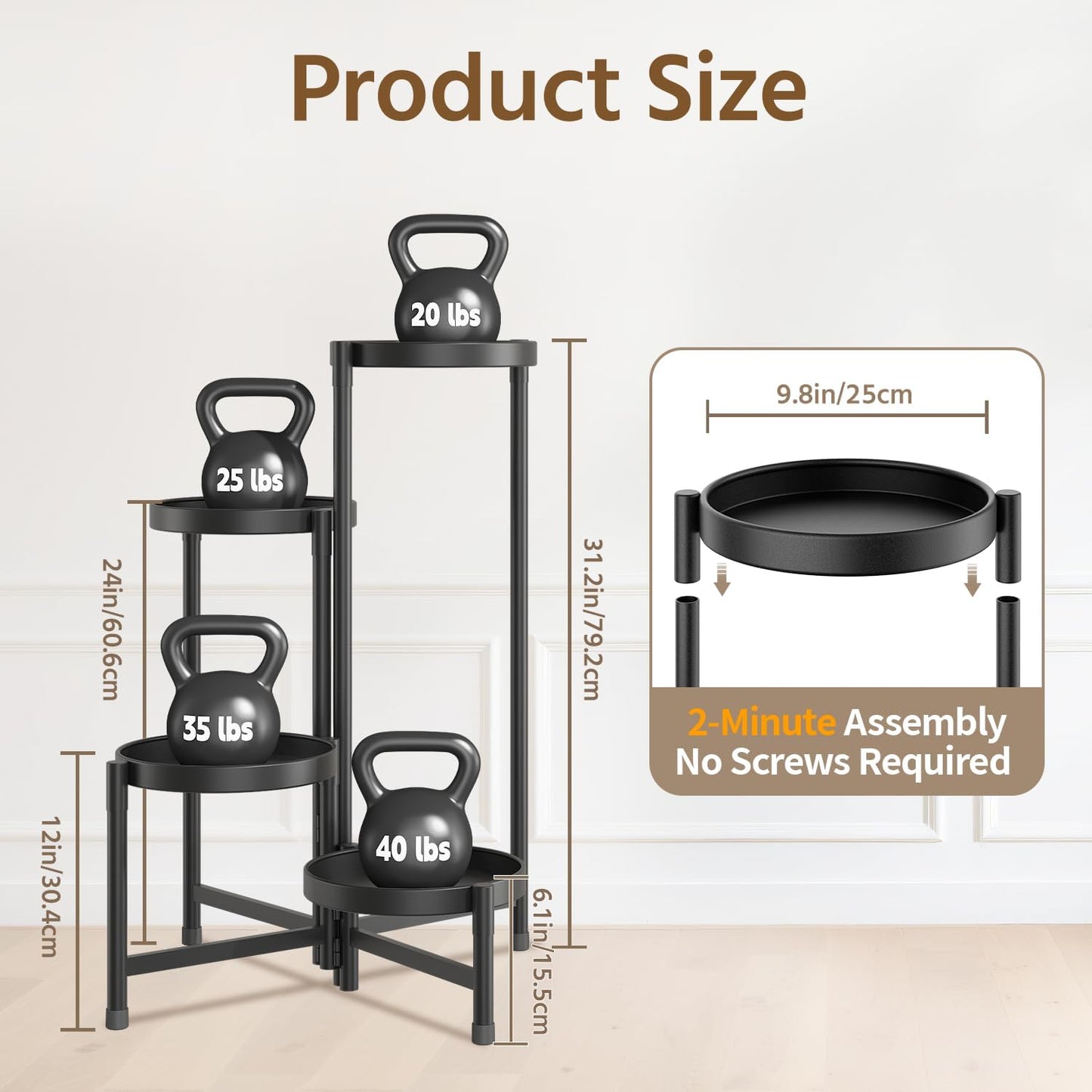 LASZOLA 4 Tiered Folding Plant Stand Indoor for Multiple Large Planter, Tall Heavy Duty Adjustable Rack with Rust Proof 10 Inch Wide Tray, Sturdy Vertical Tree Organizer for Narrow Inside Floor, Black
