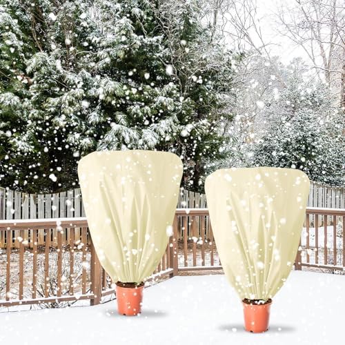 8 Pcs Plant Covers Frost Protection Bag 39.3"X39.3" Winter Reusable Plants Jacket with Drawstring Shrub Protection Wraps Bags Frost Blanket for Winter Outdoor Garden Plants