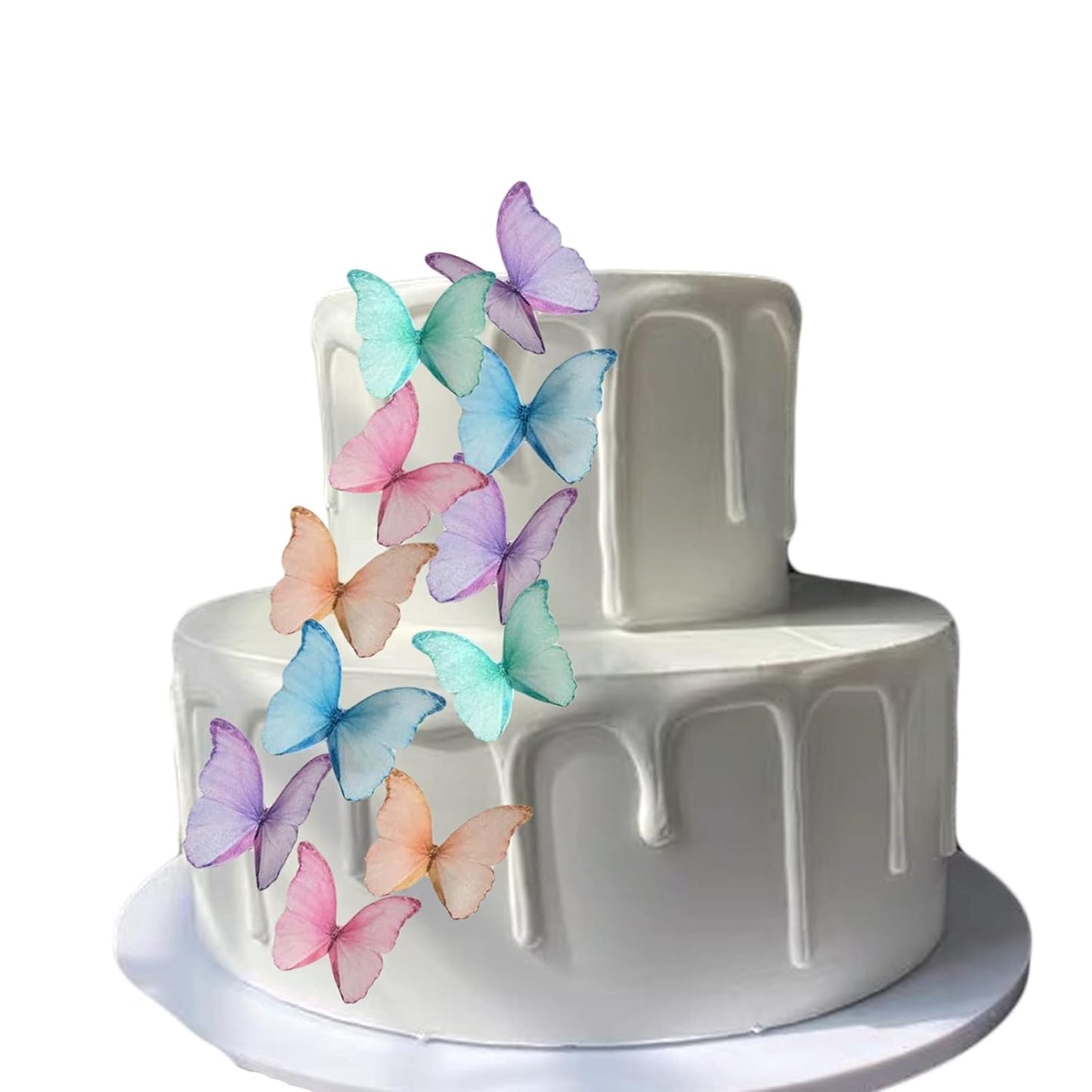 Weraru 48Pcs Edible Wafer Paper Butterflies Cupcake Topper Purple Pink Green Cake Decorations Mixed Color