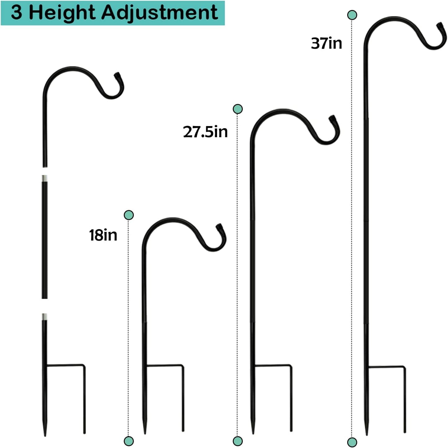 MIXXIDEA 37” Inch Heavy Duty Garden Shepherds Hooks for Outdoor Height Adjustable Plant Hangers Outdoor Shepherds Hook for Bird Feeders, Lanterns,Outdoor Décor, Plants, Wedding, Garden (37inch 8PK)