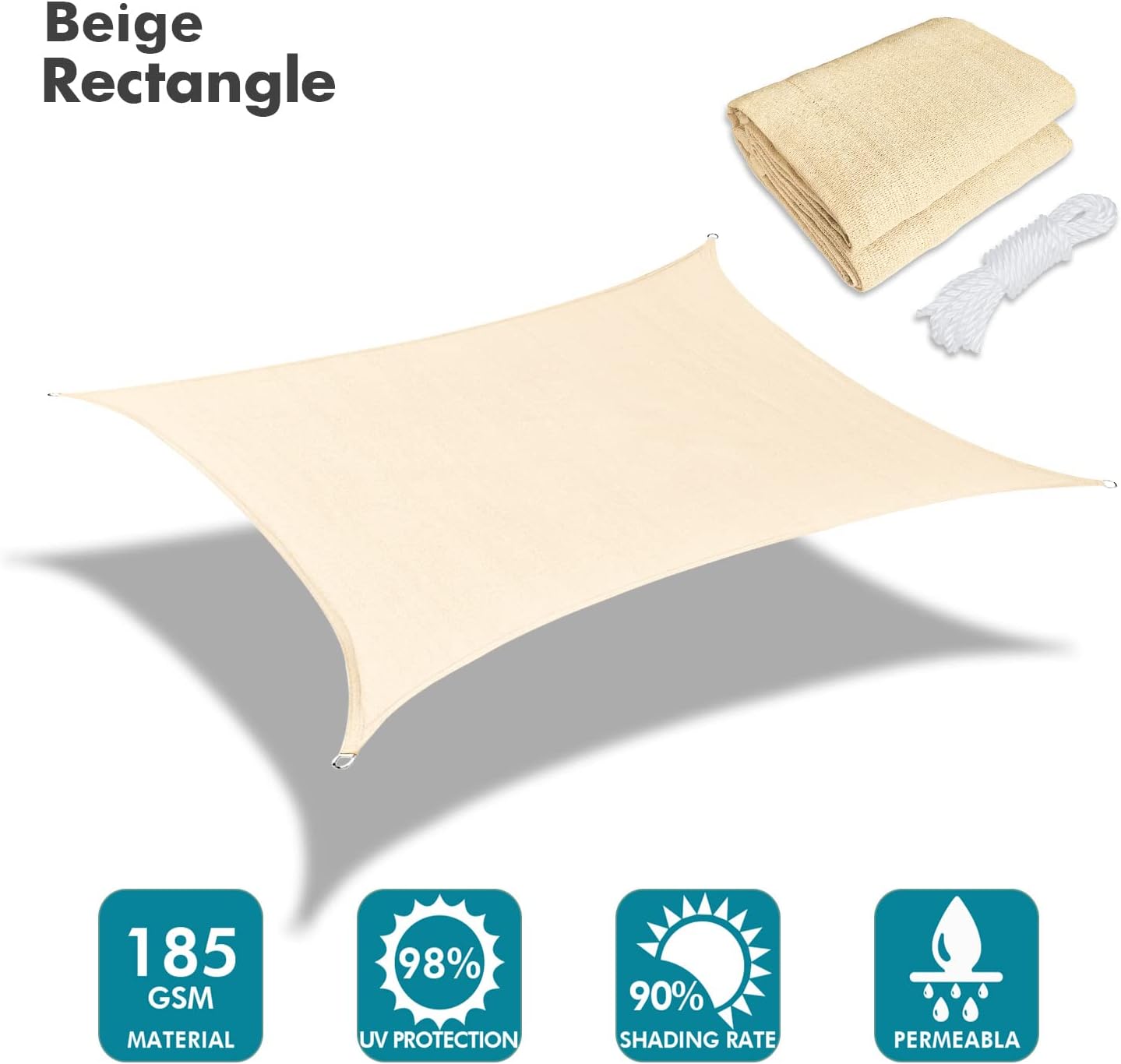 KANAGAWA 9'X10' Cream Custom Size Sun Shade Sail Rectangle UV Block Canopy Cover for Patio Backyard Lawn Garden Outdoor (Customized Available)