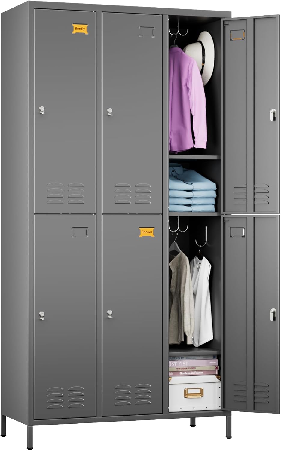 METAN Metal Locker for School Office Gym Bedroom,6 Doors Steel Storage Lockers Cabinet for Employees,Industrial Storage with 1 Shelf,Assembly Required,Dark Gray