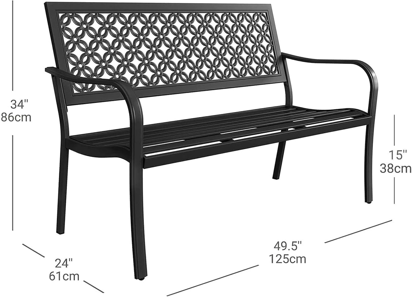 Grand patio 50" Outdoor Bench Garden Bench with Armrests Bench for Outdoors Lawn Yard Porch Black