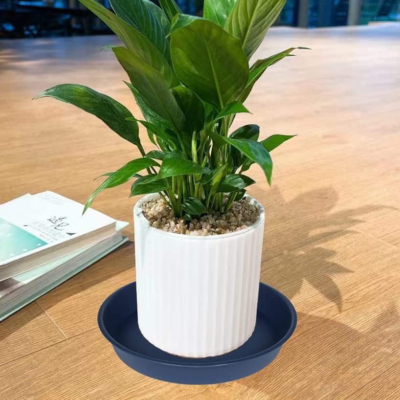 4 Pack of 14 inch Plant Saucers Bird Bath Bow Round, Plastic Plant Saucer Tray for Pots, White Planters for Indoor Plants, Plant Trays for Planter 12-15" (14", Blue)