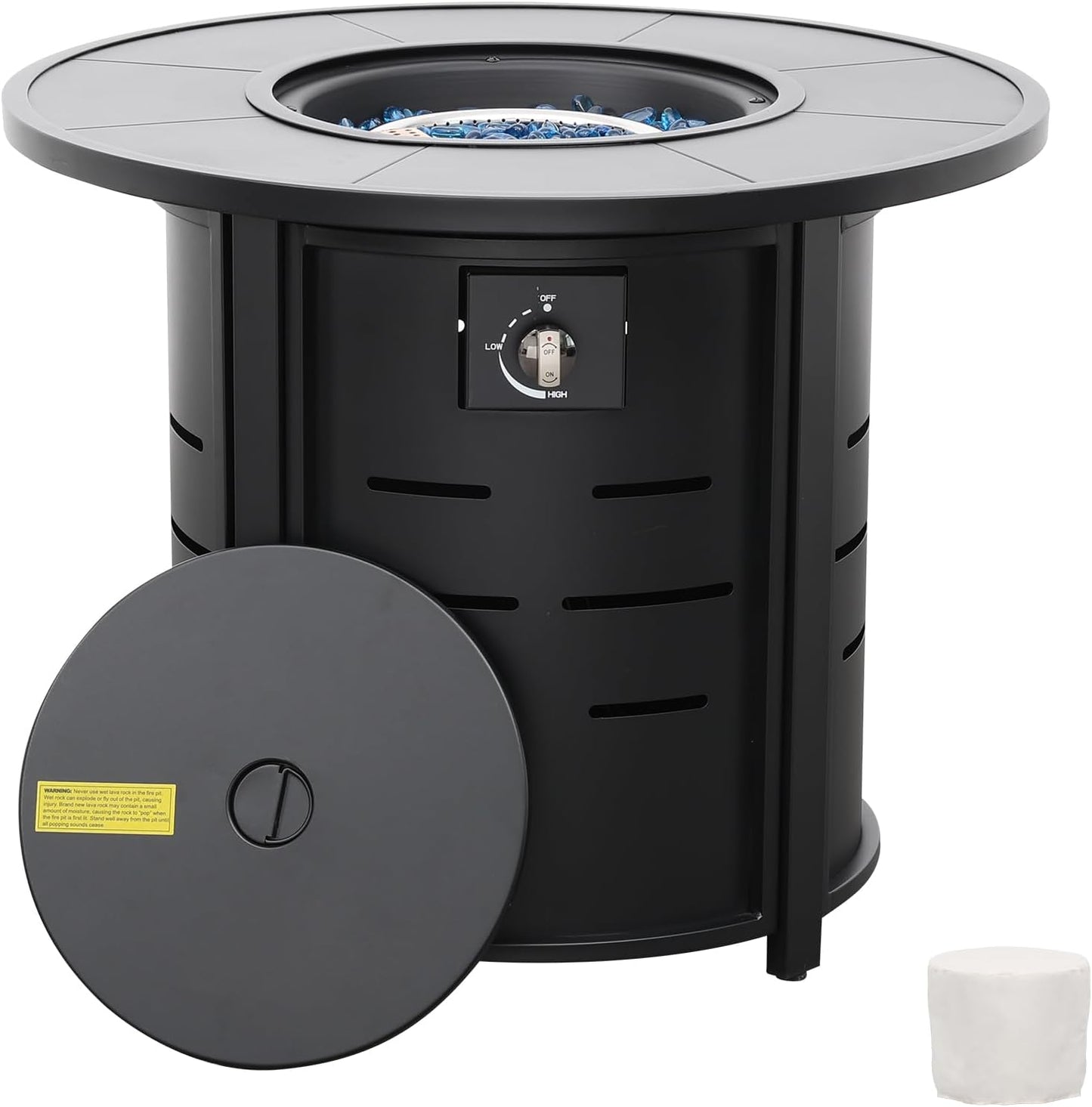 30 Inch Fire Tables Round Tabletop 50000 BTU Outdoor Fire Pits for Outside Steel Gas Fire Table with Fire Pit Lid Waterproof Cover, Black