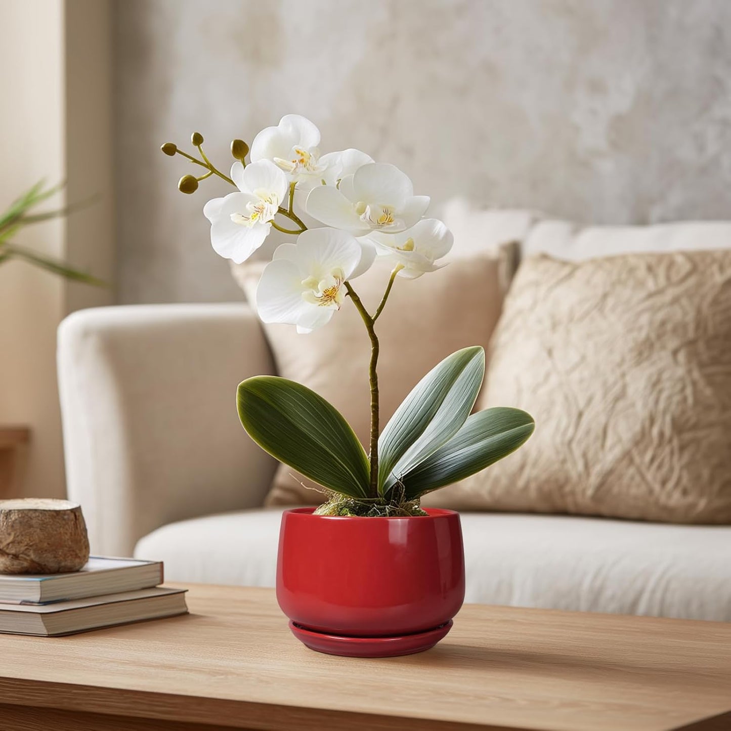 G EPGardening Ceramic Pots for Plants - 4 inch Succulent Pots Indoor Outdoor, Small Planter with Drainage Hole & Tray, Modern Flower Pot, Decorative Round Planter, Living Room Decor, Home Gifts, Red